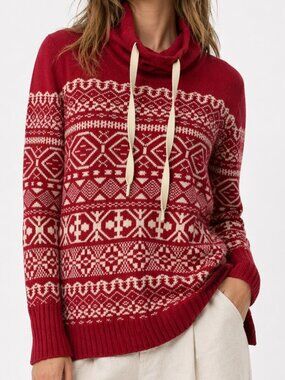 EDDIE BAUER Nordic Fair Isle Wool Cowl Neck Sweater Red Small